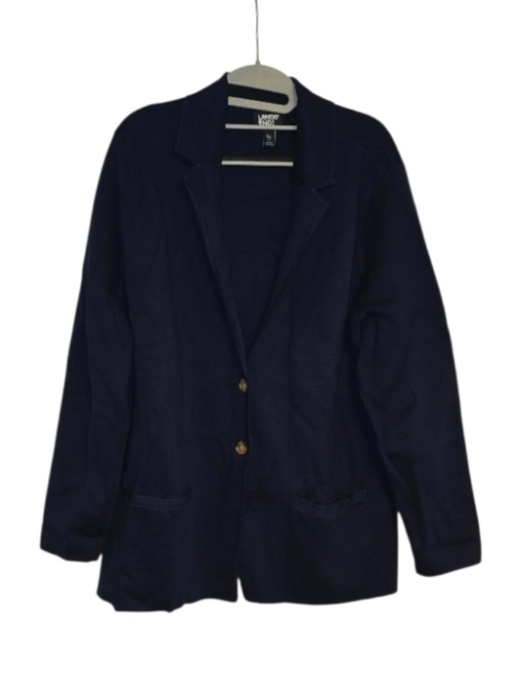 Lands End Womens Fine Gauge Cotton Button Front Blazer Sweater Sz XL 18 Preppy